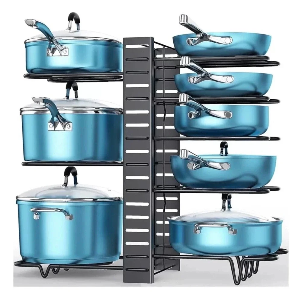 MUDEELA 8-Tier Pot and Pan Organizer Rack Adjustable Kitchen Cabinet Storage